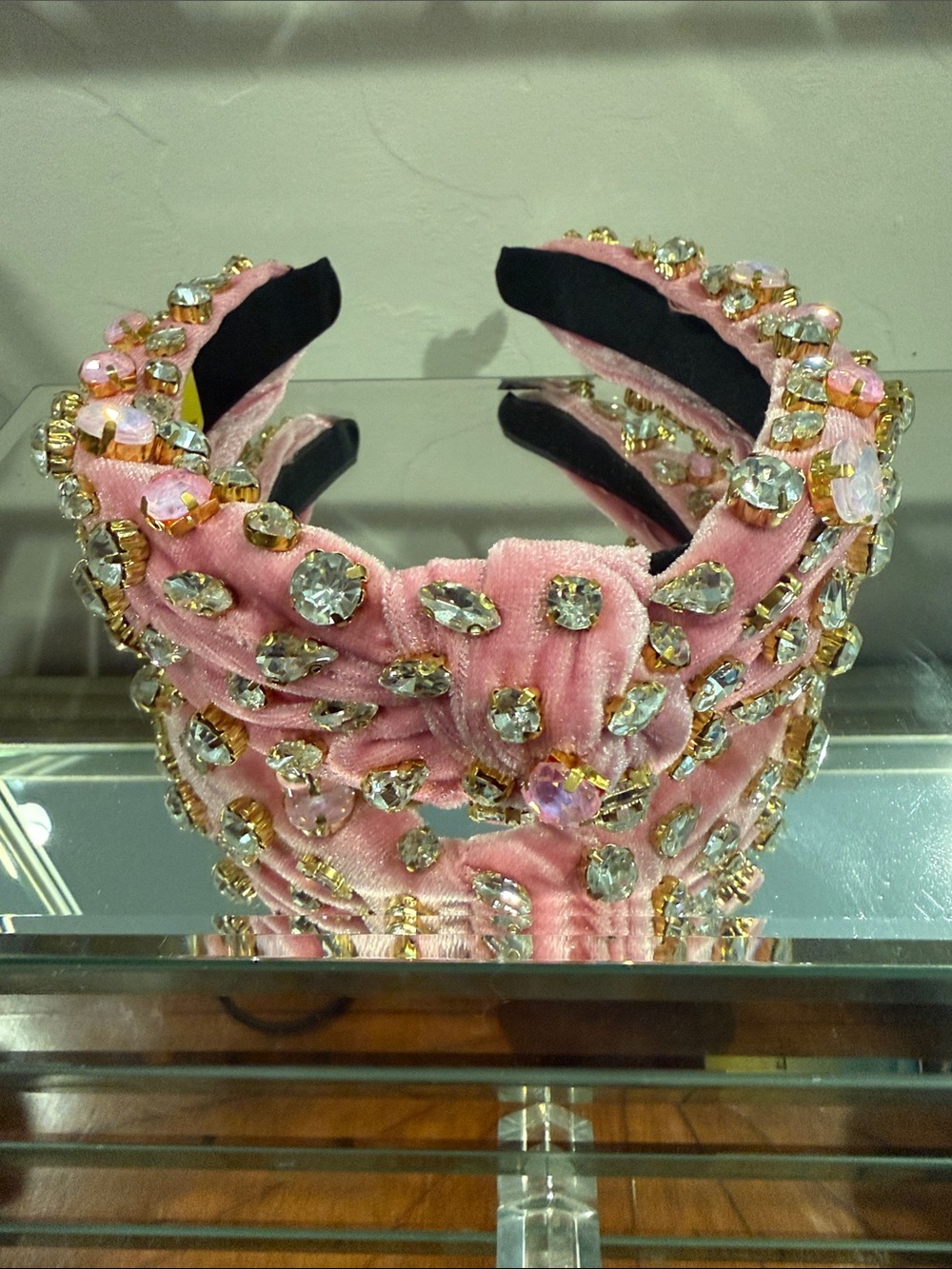 Pink Velvet Crystal Embellished Knotted Headband